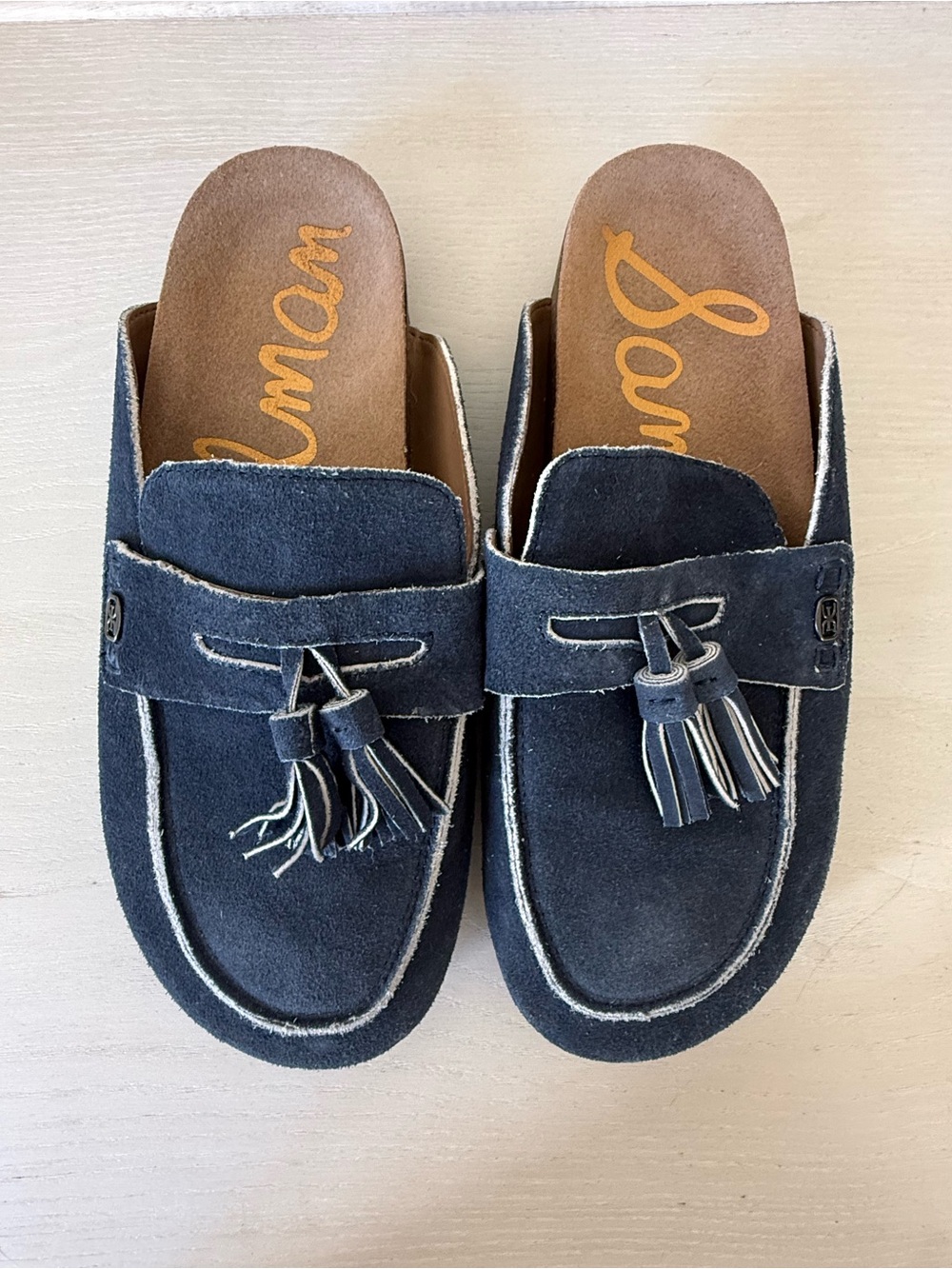 Sam Edelman Navy Suede Tassel Backless Loafers